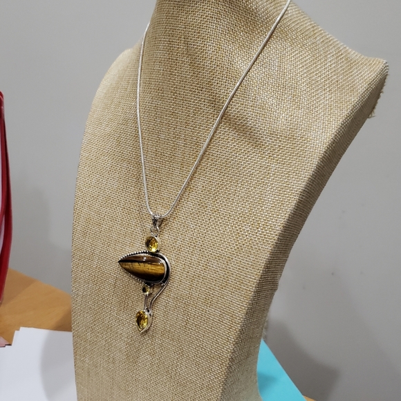Tiger eye gemstone, 925 silver necklace - Picture 10 of 11
